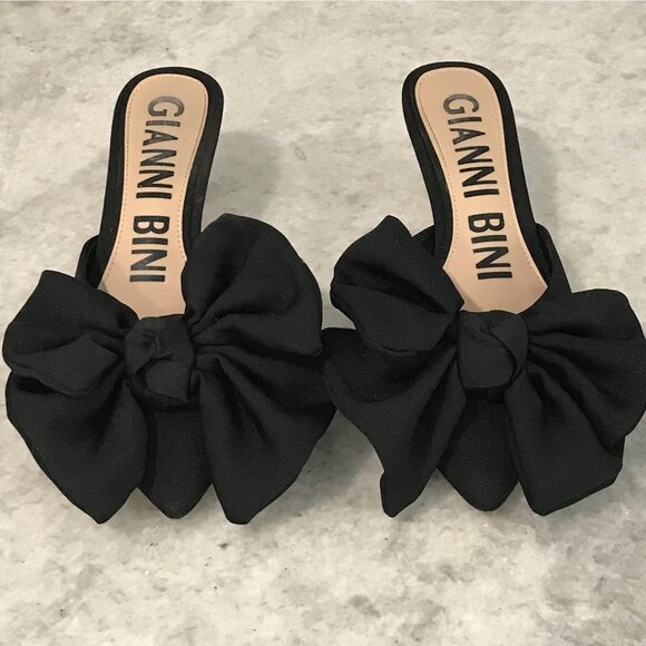 Gianni Bini Shoes Womens Size 6 Black Bow Mules Kitten Heel Classic Formal Dress - Picture 2 of 7